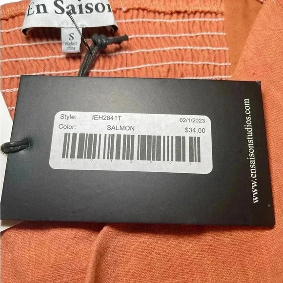 En Saison NWT Salmon Puff Sleeve Cropped Blouse Top Size S - Picture 3 of 4